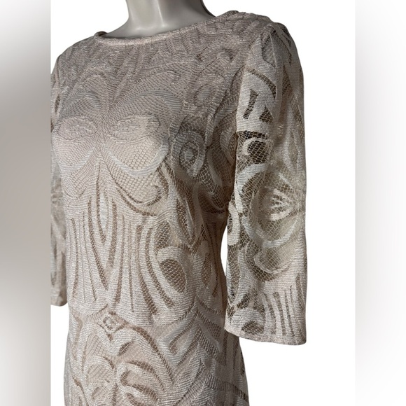 Julia Jordan Blush Pastel Pink Crochet Lace Illusion Sleeve Sheath Shift Dress 6 - Picture 4 of 16